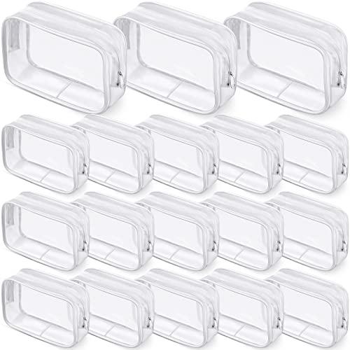 Saintrygo 18 Pack Clear Makeup Bags 7 x 5 PVC Cosmetic Bag Plastic Zippered Pouches Portable Toiletry for Women Men Travel Vacation Bathroom Organizing(Clear Color, White Border)