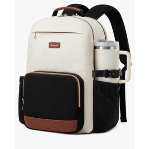 LOVEVOOK Laptop Backpack for Women with Pouch Pocket for Large Capacity Cup,15.6 Inch Laptop Computer Bag Travel Backpack Purse,Waterproof Work Business Backpack College Teacher Bags,Beige-Black-Brown