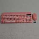 Wireless Keyboard and Mouse Combo, Retro Keyboard with Round Keycaps, Full-Size Typewriter Style Keyboard with Detachable Wrist Rest, 2.4GHz Only Cordless Connection for Windows/PC/Laptop (Baby Pink)