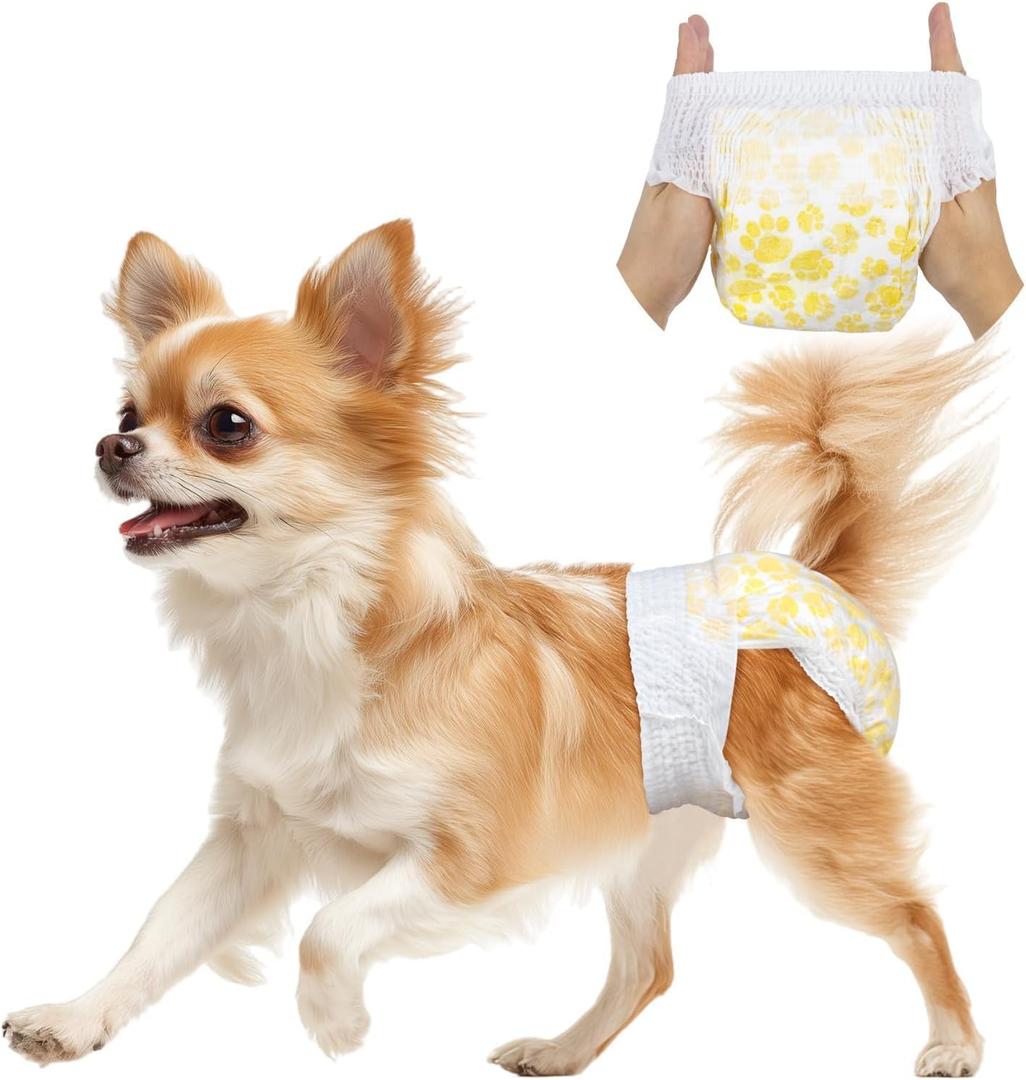 Pet Soft Disposable Dog Diapers Female, Pull Up Doggie Diapers for Female Dogs, 360Stretchy Waist Puppy Diapers, Super Absorbent Doggy Diaper Leak Proof Design for Dogs in Heat (XSmall, Count, 20.0)