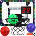 Basketball Hoop Indoor,Mini Hoop with LED Light/Scoreboard, Door Basketball Hoop Basketball Toys Gifts for 5 6 7 8 9 10 11 12 Year Old Boys Girls (Honeycomb Pattern)