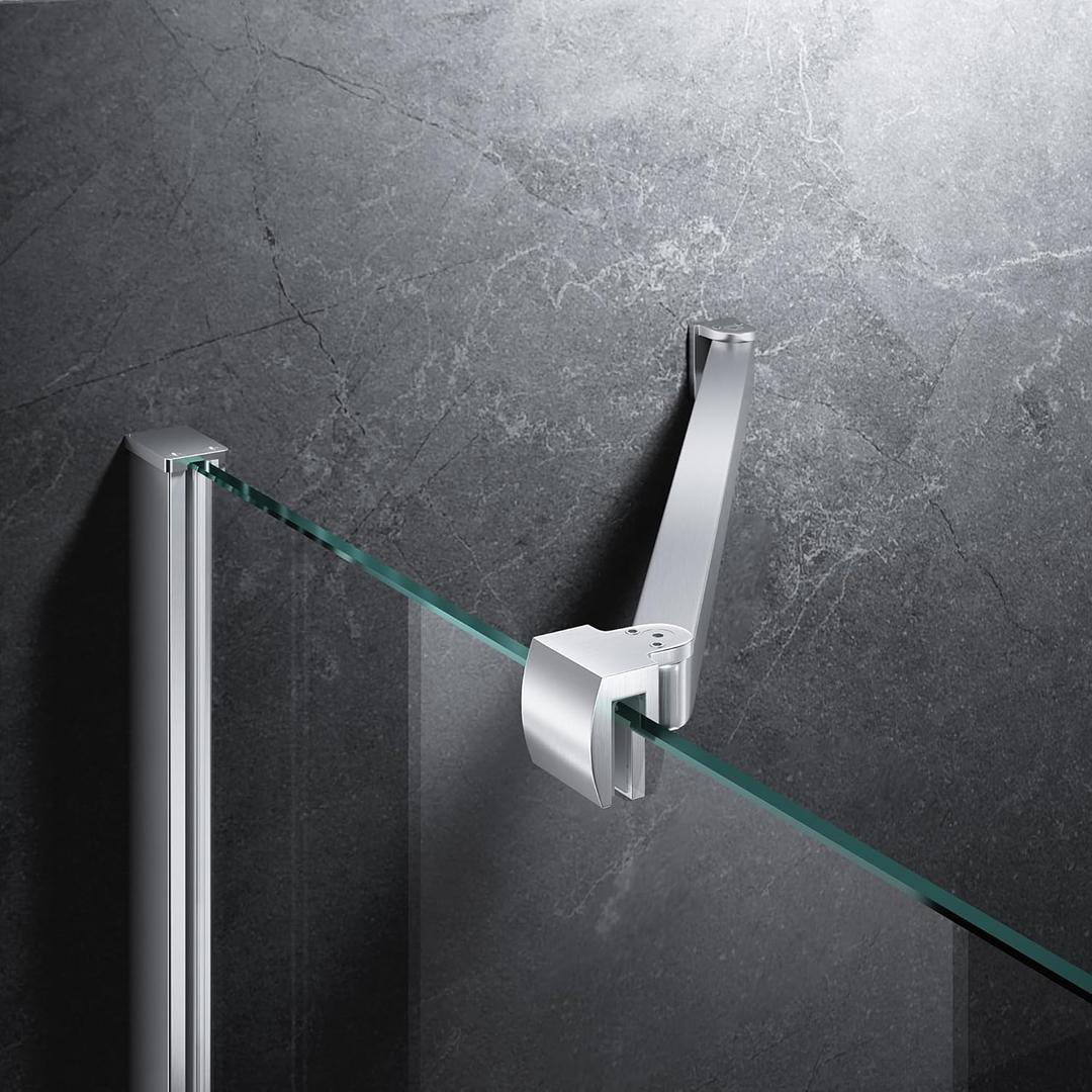 Frameless Shower Door Support Bar, Stainless Steel Wall-to-Glass Support Arm to Fixed Shower Glass Panel, for 1/4"-3/8" (6-10 mm) Door, 180 Pivot & Stow-Flat Mode (Brushed Nickel, 15.8-inch(400mm))