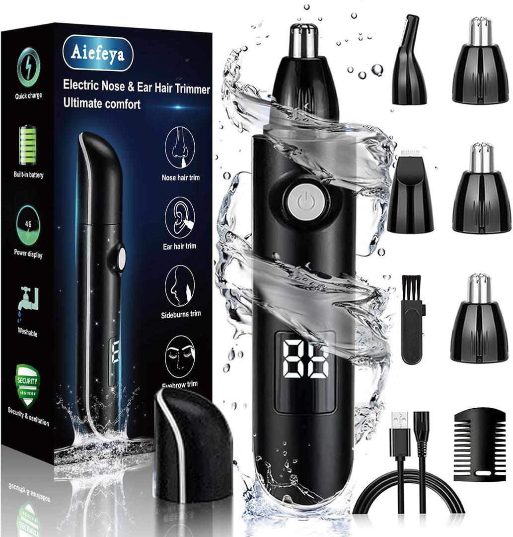 Nose Trimmer for Men & Women, Professional Eyebrow & Facial Hair Remover, IPX7 Waterproof, USB Rechargeable, Easy Cleaning, All-in-ONE (Black)