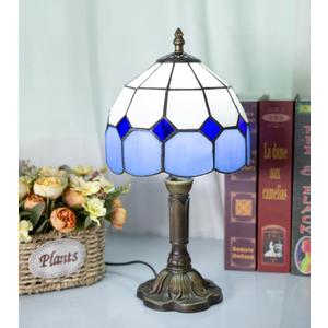 Tiffany Table Lamp, 8X14 inches Stained Glass Lamp,Handmade Vintage Lamp,Decor Bedside Bedroom Living Room and Study,Include E26 LED Bulb (Plaid Blue)