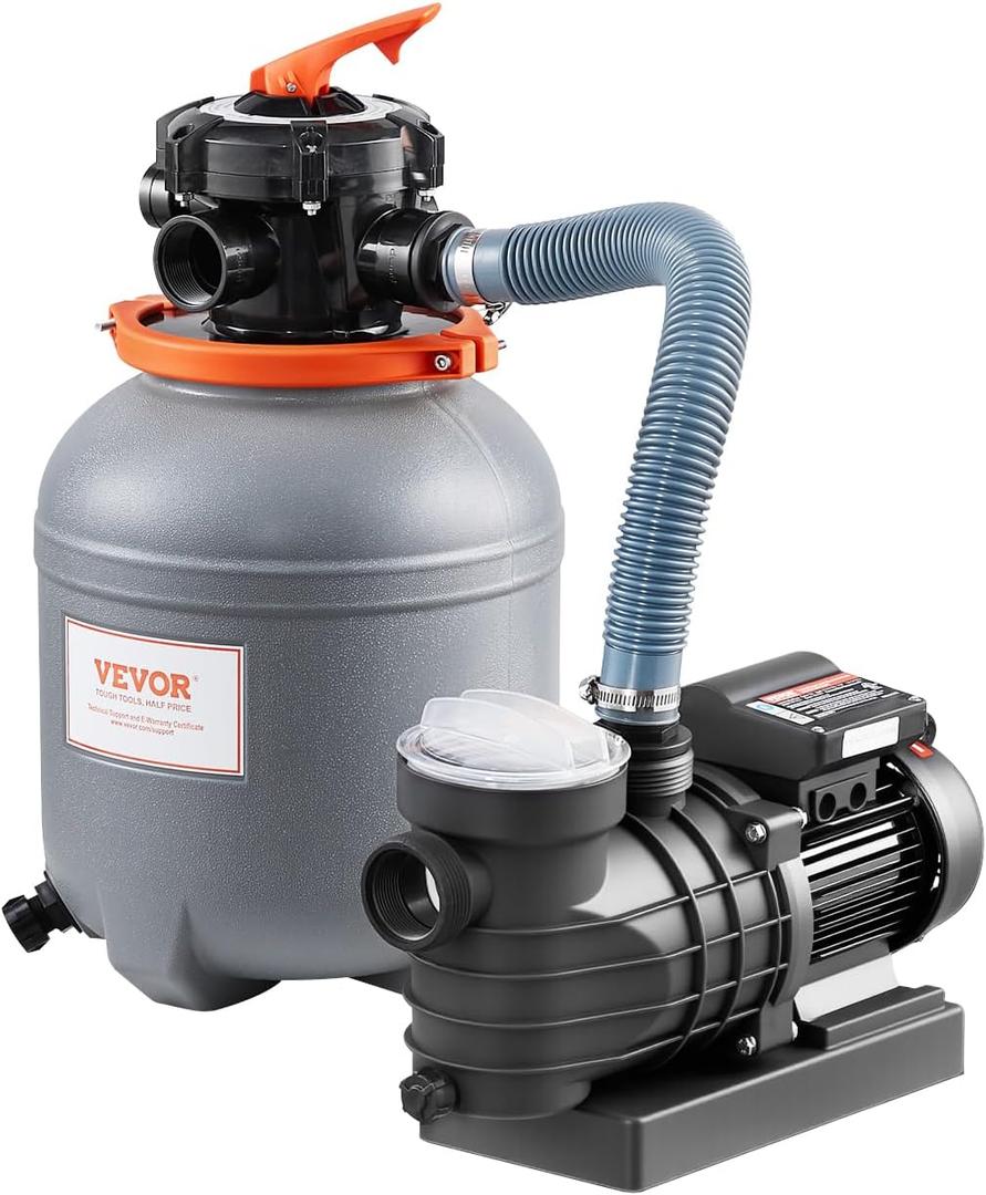 VEVOR Sand Filter Pump for Above Ground Pool, 12 in, 2650 GPH, 1/3 HP Swimming Pool Sand Filter Pump System, Krystal Clear with 6-Way Multi-Port Valve & Strainer Basket, Easy Installation for Pools (12 inch, 2650 GPH, 0.33 HP, Gray)