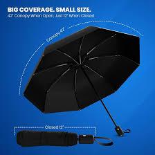 Rain-Mate Windproof Compact Umbrellas for Rain  Black 3 Pack