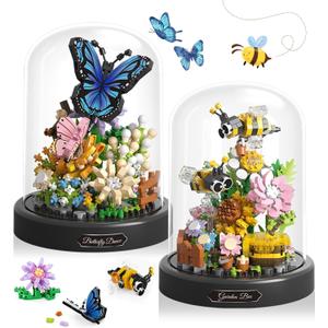 2 Flowers Bouquet Building Set Insect Collection, Mini Animals Bee & Sunflowers, Butterfly & Rose Botanical Plant Micro Blocks Not Compatible with Lego, Ideal Adult Teen 14+ (1118PCS)