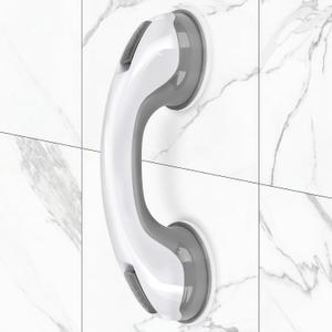 Shower Handle 1 Pack Grab Bars for Bathtubs & Showers, 12 inch Grab Bars for Bathroom with Strong Hold Suction Cup, Balance Bar Safety Hand Rail for Injury, Senior, Elderly Grey (Gray)