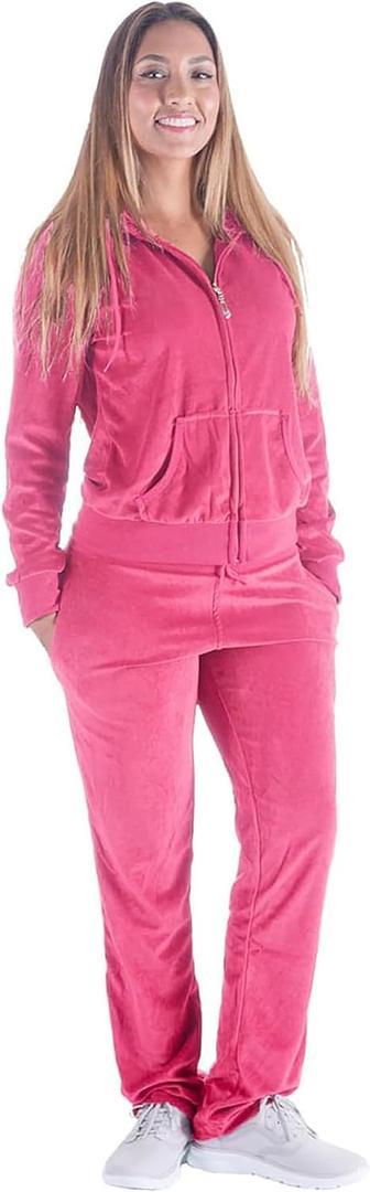 Facitisu Tracksuit for Women Set 2 Piece Joggers Velour Jogging Sweat Outfits Hoodie and Sweatpants Set (Medium, Coral)