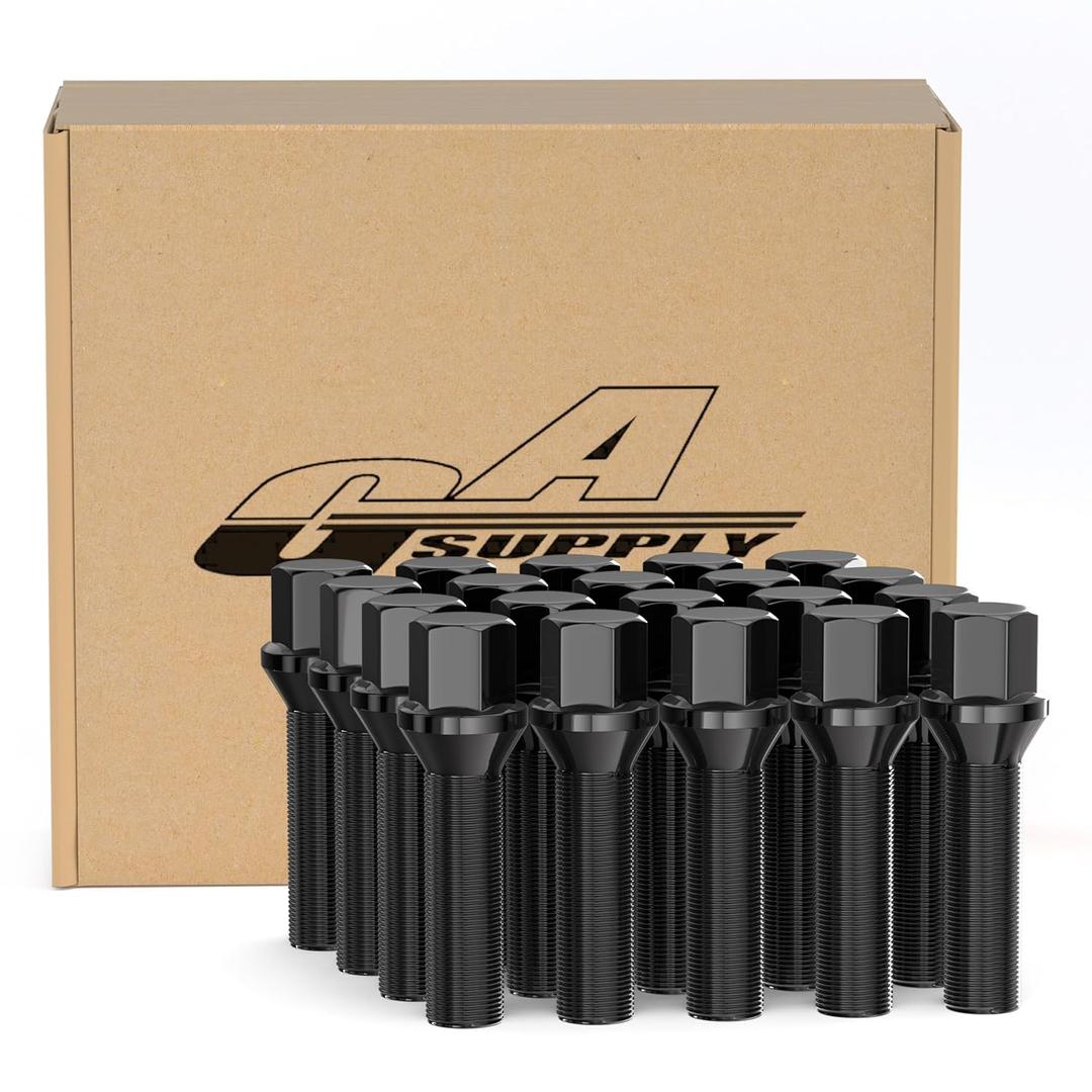 GAsupply 12X1.5 Lug Bolts Compaible with E82 E88 E91 E92 E93 E36 E30 E90 E28 E34 E23, 12-1.5 45mm Shank Extended Bolts/Studs Conical Seat for Aftermarket 20mm Spacer, Black, 20pcs