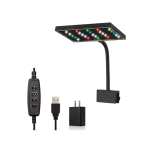 Carefree Fish Aquarium LED Light USB 5V RGBW 5730 Timmer 5~10Gal Fish Tank Clip Light 10 Brightness Levels 8W with USB Port (Include Power Adapter)