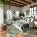 Lahome Floral Washable 6x9 Area Rugs, Soft Bedroom Rug for Living Room Ultra-Thin Non Slip Dining Room Rug, Stain Resistant Boho Green Rugs Throw Carpet for Office Flore (6'x9',Green), 6' x 9'Rectangular