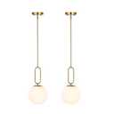 BAODEN Modern Gold Globe Pendant Light White Globe Glass Shade 2 Pack Brushed Brass Finished Adjustable Rods Hanging Light Fixtures for Kitchen Island Living Room