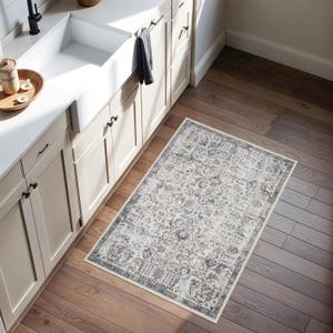 RUUGME Washable Area Rug 2x3 - Vintage Kitchen Rugs Stain Resistant Rugs for Living Room Bedroom Laundry Room Mat Distressed Rug Hallway Floor Carpet Runner for Bathroom 2'x3' Grey/Brown/Blue