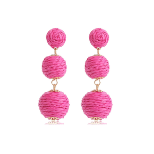 Handmade Raffia Ball Round Geometric Drop Dangle Earring Statement Summer Beach Vacation Jewelry Gifts