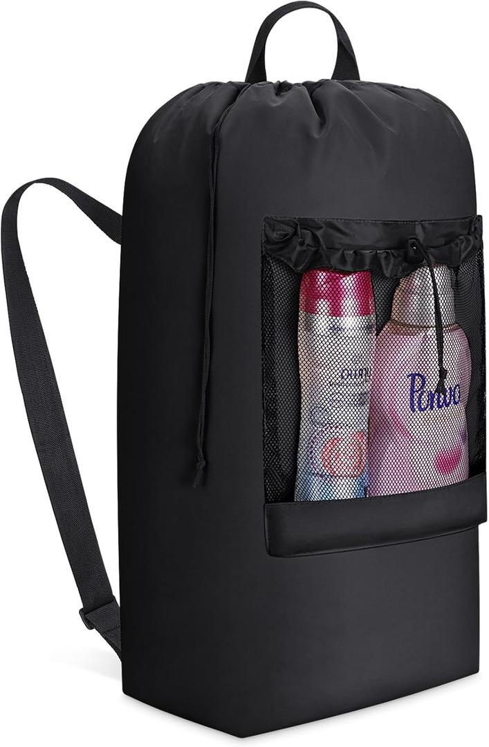Lifewit 90L Large Laundry Bag with Shoulder Straps and Mesh Pocket, Black