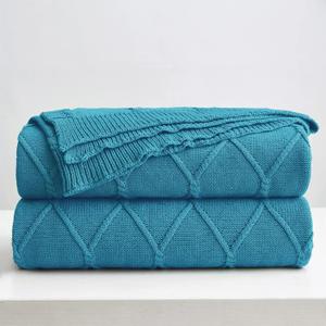 Longhui bedding 100% Cotton Lake Blue Lightweight Cable Knit Throw Blanket with Bonus Laundering Bag for Couch Sofa Bed  50 x 63 Inch, Machine Washable, Home Dcor, Teal