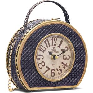 Vintage Purple Handbag Table Clock, Decorative Desk Timepiece with Antique Gold Trim, Textured Accent Clock for Shelf & Tabletop, Gift for Mothers Day & Valentines Day