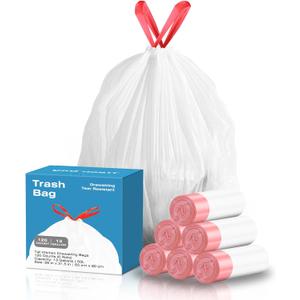 KdbK 13.2 Gallon Tall Kitchen Drawstring Trash Bags, 120 Count Pre-separated Garbage Bags, Unscented, Leak Proof, Waste Bag for Kitchen, Office, Home