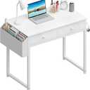 Lufeiya Small White Desk with Drawers - for Bedroom, 32 Inch Home Office Computer Desk with Fabric Storage Drawer and Bag, Study Writing Table for Small Spaces, White