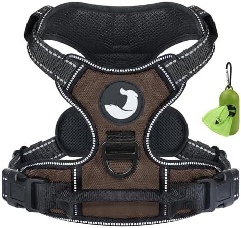 Joytale No Pull Dog Harness Medium Sized Dog, Reflective Pet Vest with Front Clip, Adjustable Soft Padded Harnesses with Easy Control Handle for Training and Walking, Brown, M