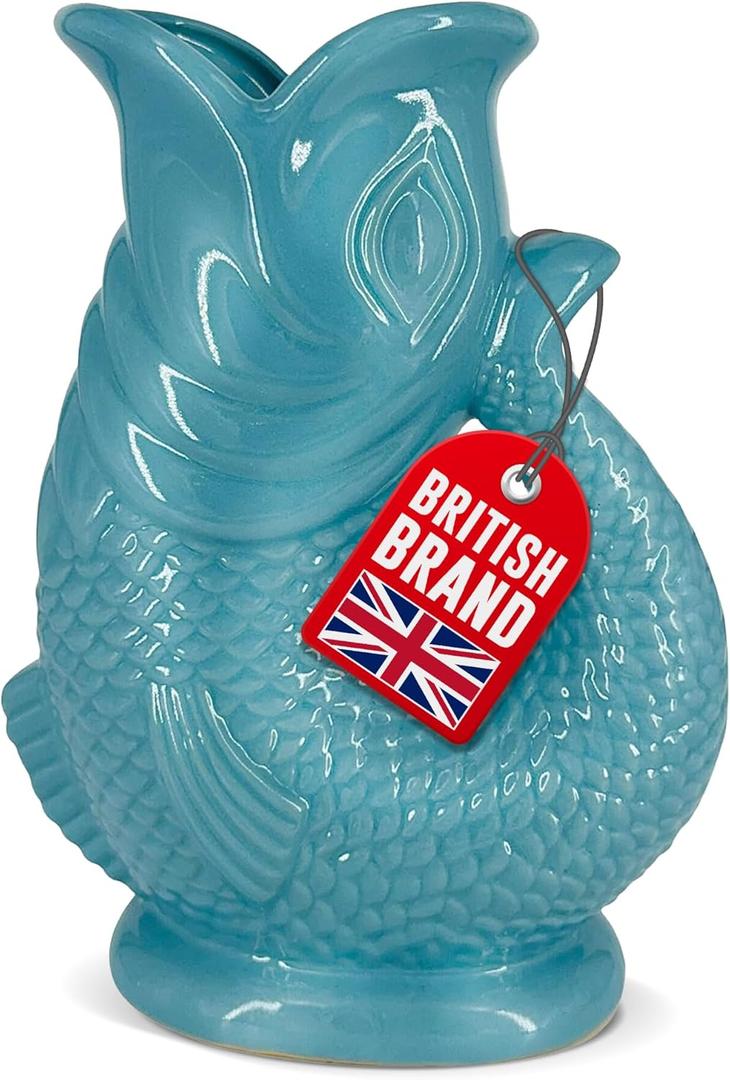 Gurgle Glug Jug The Bubble Jug Surf Blue 50 fl oz 1.5L Litre Extra Large Pitcher - Fish Shaped Jug - Decorative Ceramic Glugging Cocktail, Water and Gin Vase and Gurgling Carafe Pot