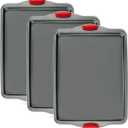 Premium Nonstick Baking Sheet Pans  Set of 3, Heavy-Gauge Carbon Steel, Warp, Dent, and Rust-Resistant  Gourmet Rimmed Half Cookie Sheet Trays, Non-Toxic for Exceptional Baking Performance