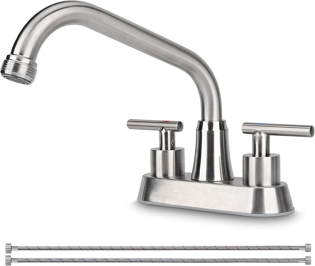 Utility Laundry Sink Faucet,Laundry Tub Faucet with 3/4" NPT Threaded End & 2 Lever Handles (Brushed Nickel)