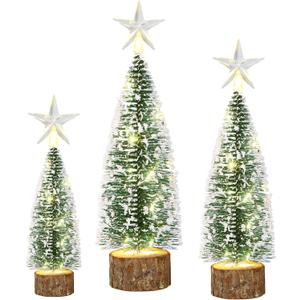 3Pcs Mini Christmas Tree for Table Decor Little Xmas Tree with LED Light for Table Centerpieces Tiny Bottle Brush Tree with White Snow for Home Indoor Tabletop Christmas Decoration