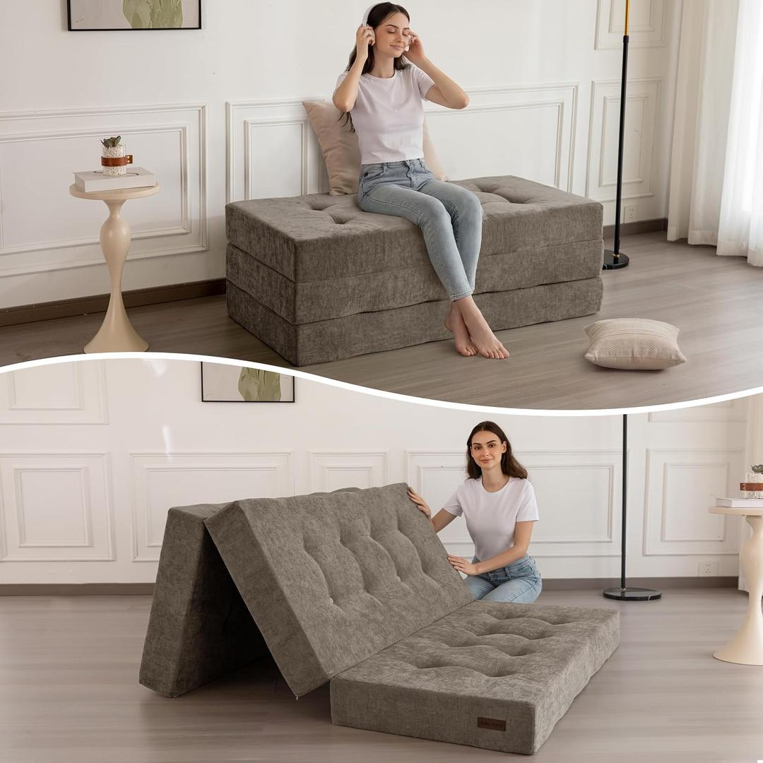 MAXYOYO 6" Folding Sofa Bed for Floor, Tufted Tri-Fold Floor Mattress, Full