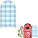 Blue Plaids Farm Theme Arches Backdrop Cover with Stand for Kids Cows Birthday Party Arch Background Stand Stretchy Fabric Covers Baby Shower Decor Banner Decorations 3.3x6.5FT