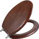 Angel Shield Durable Wood Veneer Natural Toilet Seat Metal Hinged Easy Clean Anti-scratch American Standard (Elongated, Dark Walnut)