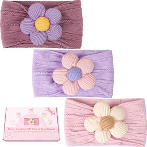 CLLOT Baby Flower Headbands Baby Girls Nylon Headbands Soft Elastic Hairbands Hair Accessories for Newborn Infant Toddler Kids (Violet,Cameo,Pink)