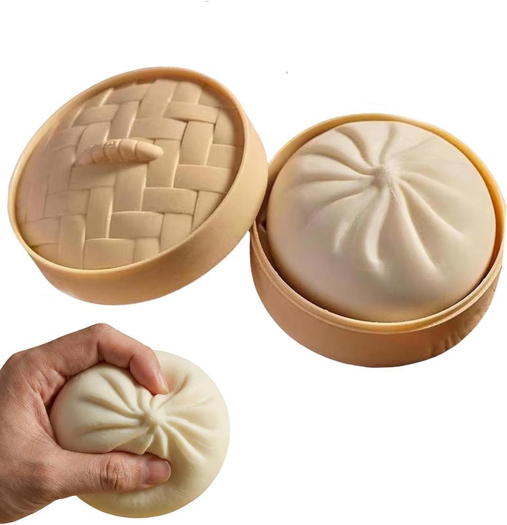 Giant Dumpling Squishy Stress Relief Desk Fidget, Jumbo Soft Squeeze Decompression Squishy with Steamer Box for Office, Home Desk Decor(White)