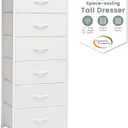 Crestlive Products Tall Dresser for Bedroom Vertical Storage Tower - Sturdy Steel Frame, Wood Top, Easy Pull Fabric Bins, Handles - Organizer Unit for Hallway, Entryway, Closets - 6 Drawers (White), 11.8"D x 17.7"W x 45.8"H