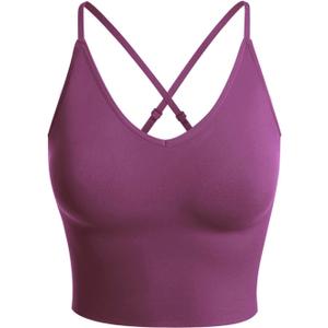 Design by Olivia Women's Casual Seamless Padded Workout Sports Bra Cami Cropped Yoga Tank Top with Adjustable Straps (Plum) SM