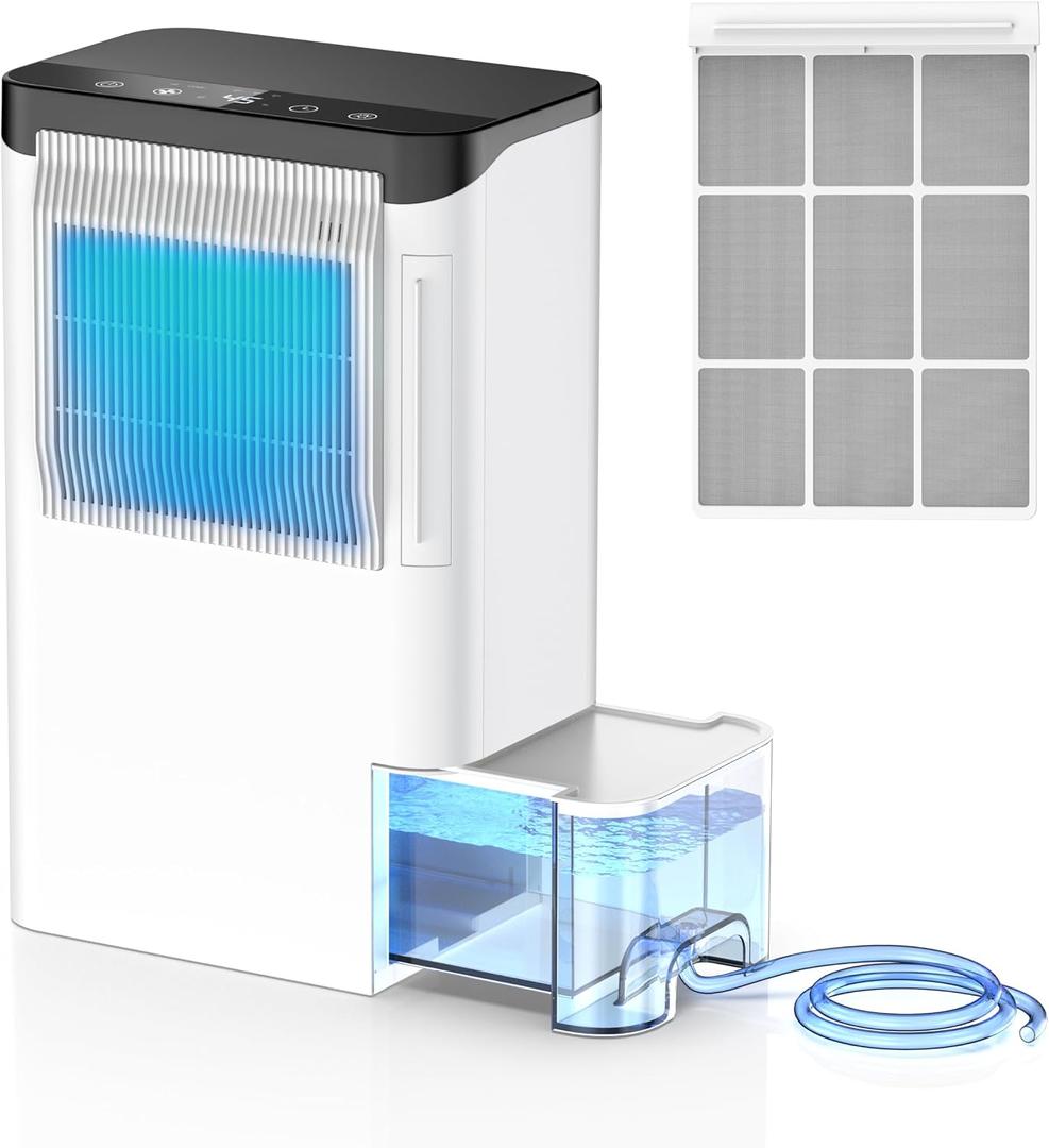 Dehumidifiers for Home, 2.5L Tank, 35dB Quiet, Continuous Draining Hose