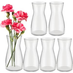 Thenshop 6 Pcs 8'' Tall Clear Flower Vase Wide Mouth Crystal Glass Boho Decorative for Centerpieces Bulk Tall Vase for Flower Bouquets Rustic Home Decor Wedding Housewarming Gift (Clear)