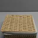 Large Wicker Basket with Lid, Khaki Paper Rope Woven Storage Box with Removable Liner, Stackable Shelf Bin for Bathroom, Closet, Nursery