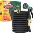 Flexi Hose Expandable Garden Hose with 8 Function Nozzle, 75FT - Lightweight Retractable Garden Hose, Water Hose - No-Kink Flexibility, 3/4 Inch Solid Brass Fittings and Double Latex Core (Black)