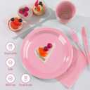 Pink Plastic Plates, 25 Guest Pink Party Supplies Set, Pink Disposable Dinnerware Set, Including Plastic Plates, 12 oz Cups, plastic Cutlery and Paper Napkins for Party Wedding Birthday