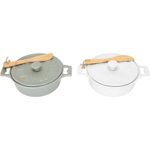 Creative Co-Op Brie Bakers with Lids & Wood Spreaders (Set of 2 Colors)