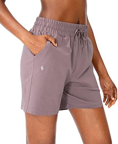 SANTINY Women's Cotton Shorts 5'' Lounge Yoga Shorts Jersey Sweat Bermuda Shorts for Women Walking Athletic with Pockets, Dusty Purple Color, Small