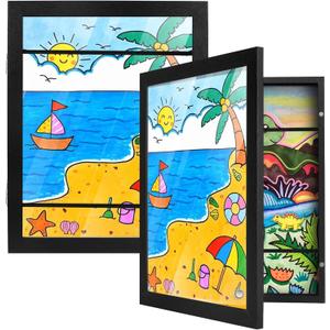 PECULA 2 Packs Kids Art Frame, 8.5x11 Front Opening Kids Artwork Frames Changeable, Holds 100 Drawings Artwork Frames for Kids Art, 3D Picture, Craft Storage, Hanging Wall Decor(Black)