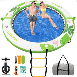 Inflatable Water Hammock Floating Dock 8 FT with Mesh, Tanning Pool Raft Round Ring for Adults, Sun Float Chill Platform for Lake and Beach with Water Ladder and Cup Holder