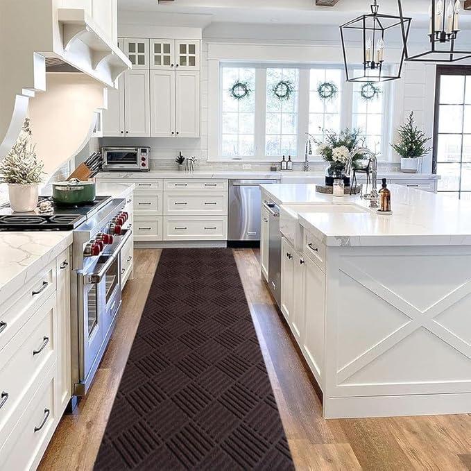 Hallway Runner Rug 2FTx6FT Washable Non-Slip Rubber Back Area Rug Indoor Outdoor Carpet Door Mat for Floor Entryway Bathroom Laundry Room Foyer Balcony Kitchen Bedroom Living Room Brown