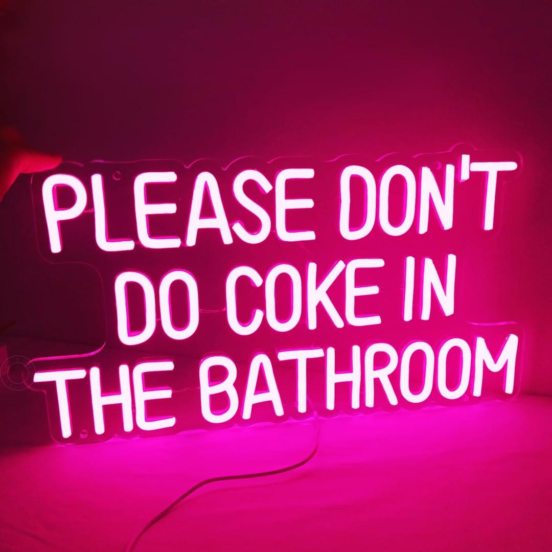 SYLHOME Pink Please Don't Do Coke In The Bathroom Led Neon Light Sign Game Room Bedroom Bar Store Hotel Wall Decor Sign Birthday Christmas Party Backdrop USB 16.9"X9.2"