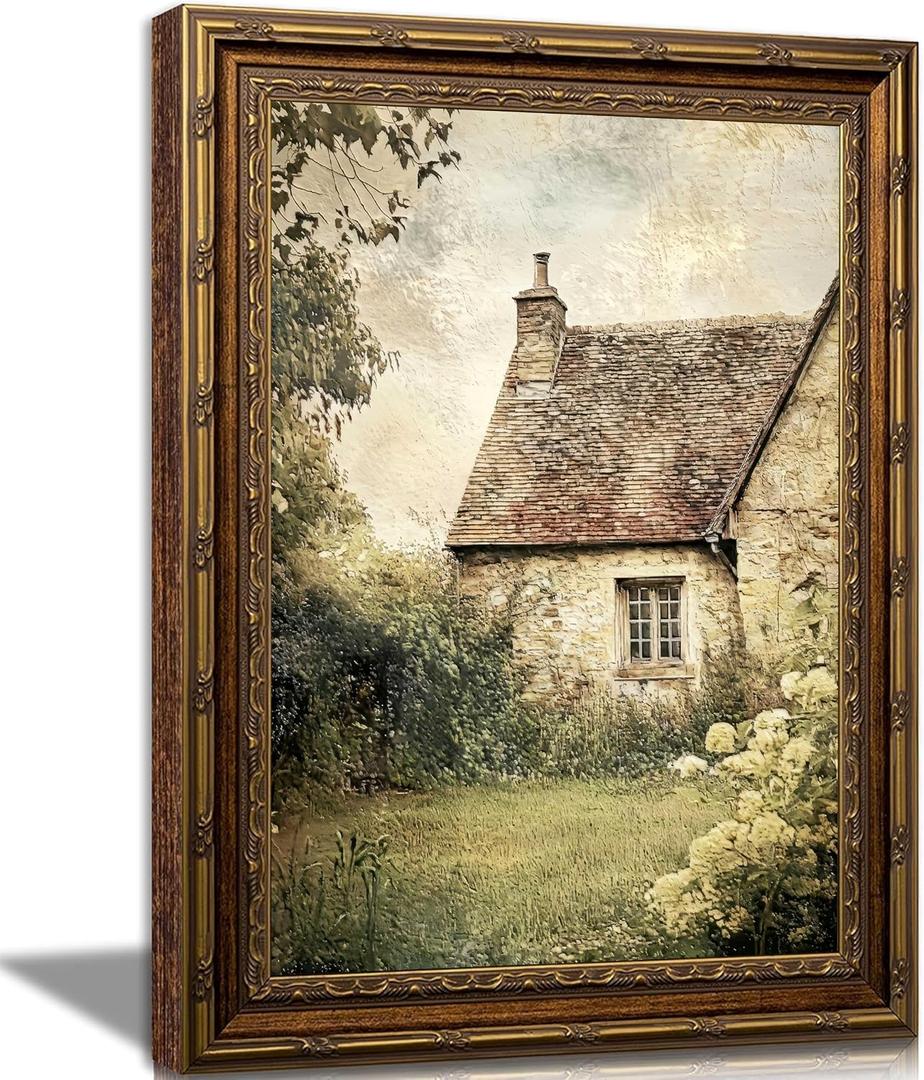 Vintage Gold Framed Wall Art English Cottage House Wall Decor Painting Rustic Farmhouse Landscape Artwork for Living Room Bedroom Home Decor 16×24 Inch