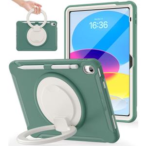 BATYUE Case for iPad 10th/11th (A16) Gen 2022/2025: Professional Shockproof 10.9/11" Cover with Screen Protector, Pencil Holder, 360 Rotating Stand  Kid-Friendly, Emerald Green