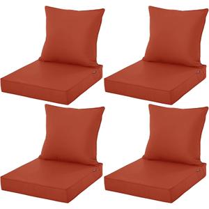 Outdoor Chair Cushions 19x19 Inch, Waterproof Fade Resistant Deep Seat and Backrest Cushion Set for Patio Furniture, Rust, Set of 4